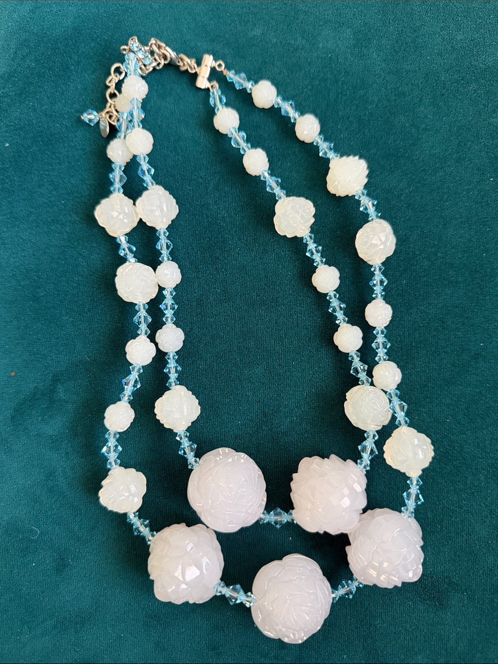 Tarina Tarantino Rare Chunky Ice Blue Roses 2 Strand Necklace